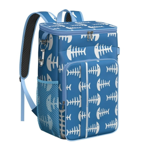 Marine Life and Fish Print Backpack Cooler, Leakproof Insulated Cooler Bag, Waterproof Lunch Backpack for Seaside Adventures, Fishing