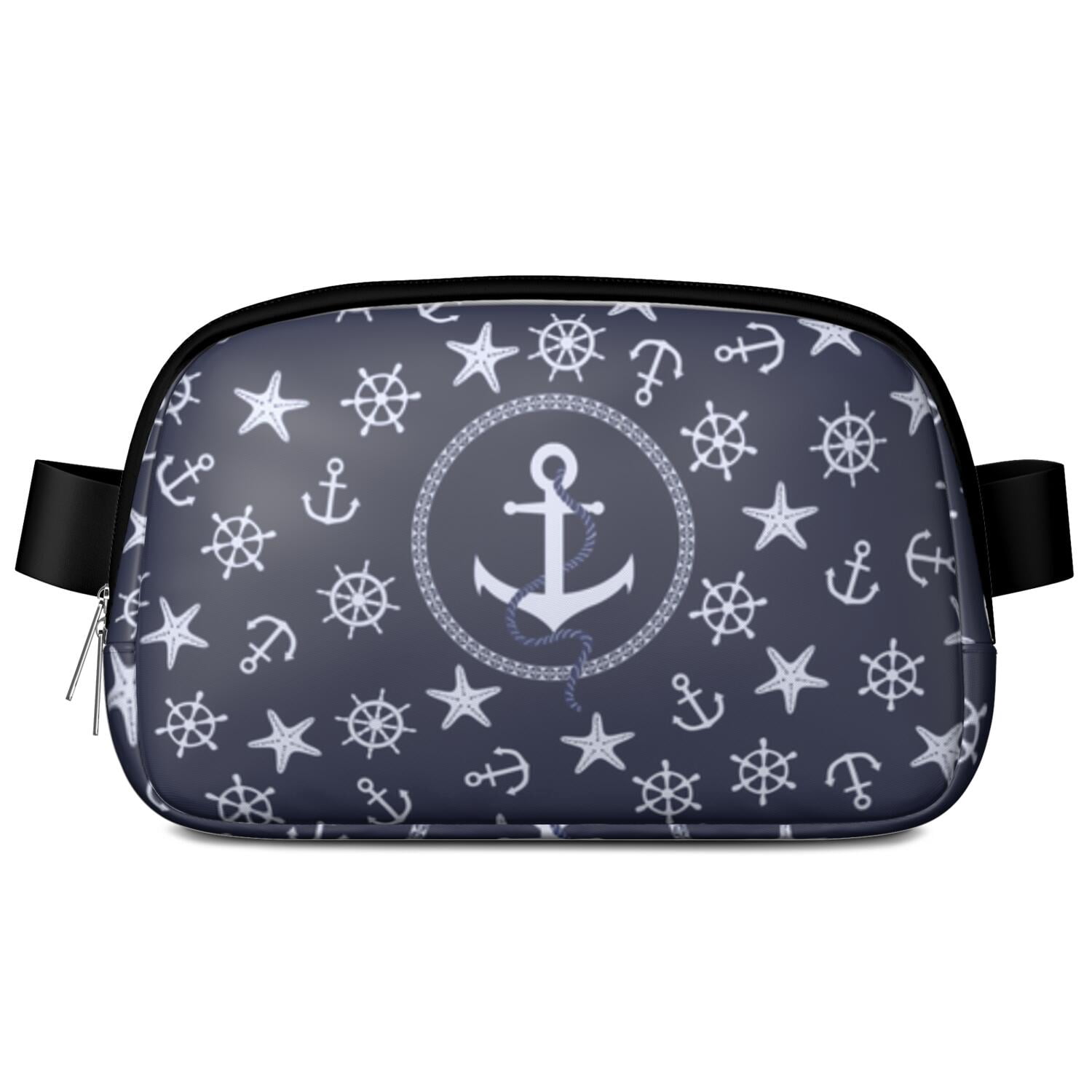 Marine Map Waist Bag – Nautical Travel Fanny Pack with Lighthouse, Anchor, Beacon & Coral Print, Great for Sailing & Coastal Getaways