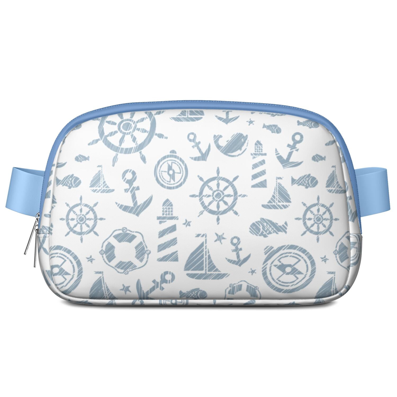 Marine Map Waist Bag – Nautical Travel Fanny Pack with Lighthouse, Anchor, Beacon & Coral Print, Great for Sailing & Coastal Getaways