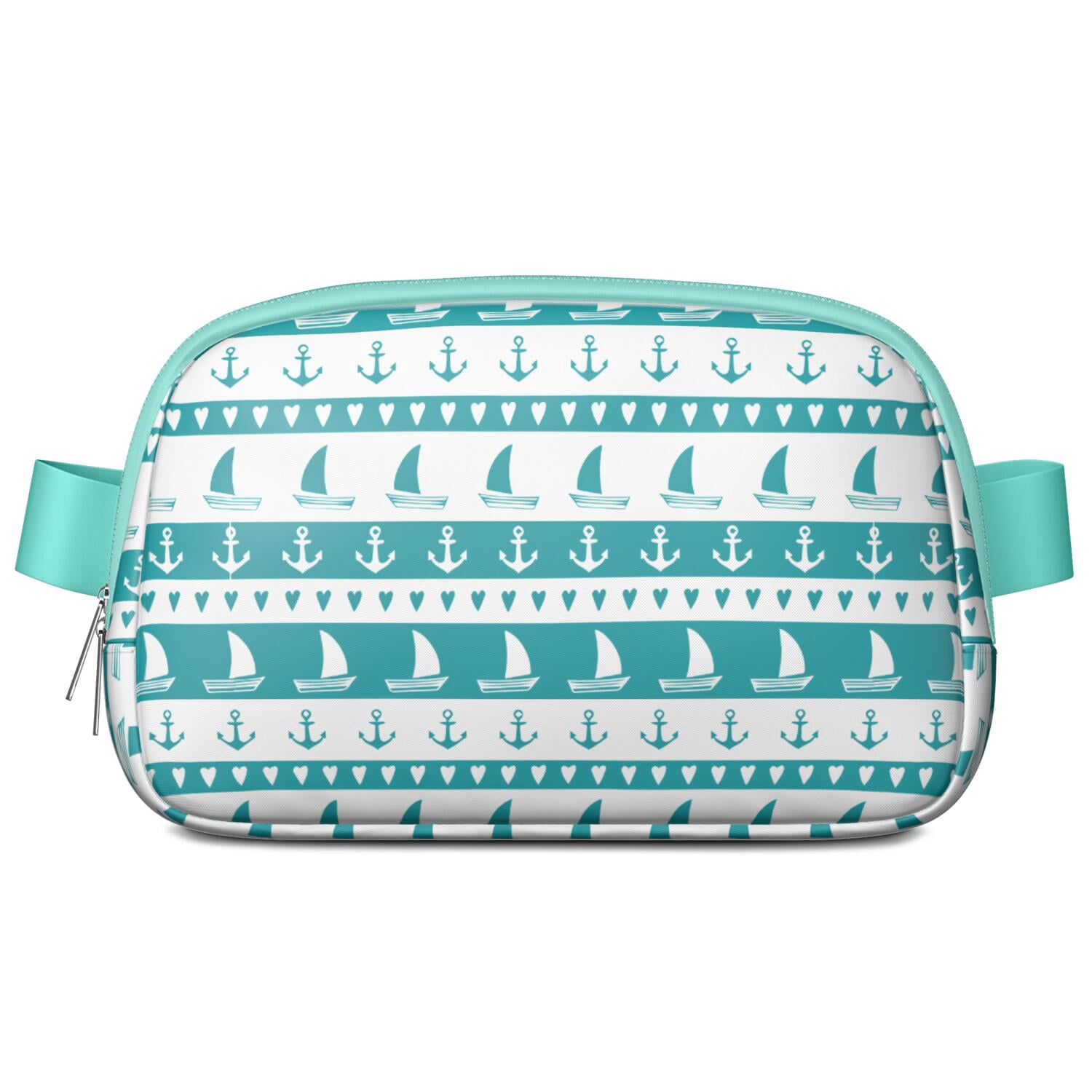 Marine Map Waist Bag – Nautical Travel Fanny Pack with Lighthouse, Anchor, Beacon & Coral Print, Great for Sailing & Coastal Getaways