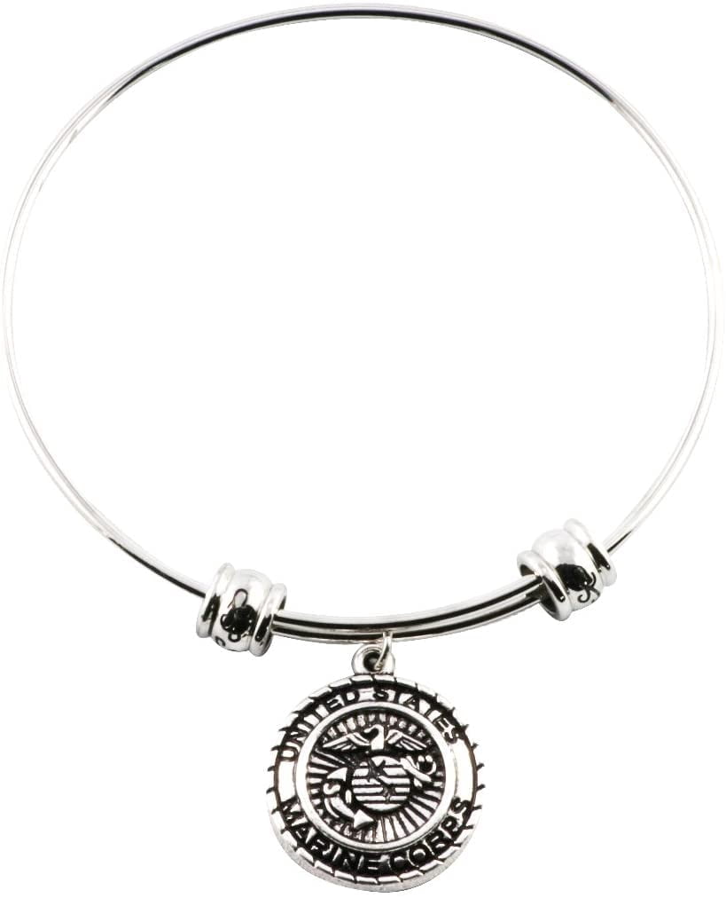 Marine Mom Bracelet | Marine Bangle Marine Corp Jewelry Jewlry Medal Charm Accessories Stuff Gift for Mom Men Women Girlfriend USMC Marines Symbol