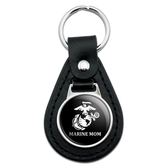 Marine Mom USMC White Logo on Black Officially Licensed Black Leather Keychain