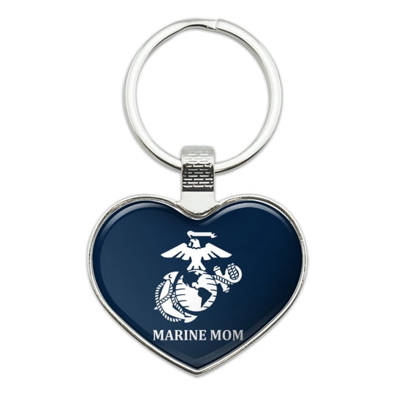 Marine Mom USMC White Logo on Blue Officially Licensed Heart Love Metal Keychain Key Chain Ring