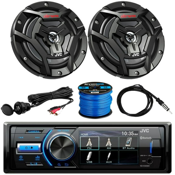 Marine/MotorSports Waterproof Digital Media USB AUX Bluetooth Stereo Receiver, 2 x 6.5" 2-Way 300W Coaxial Black Speakers, Radio Antenna, Auxiliary Interface Mount, Speaker Wire