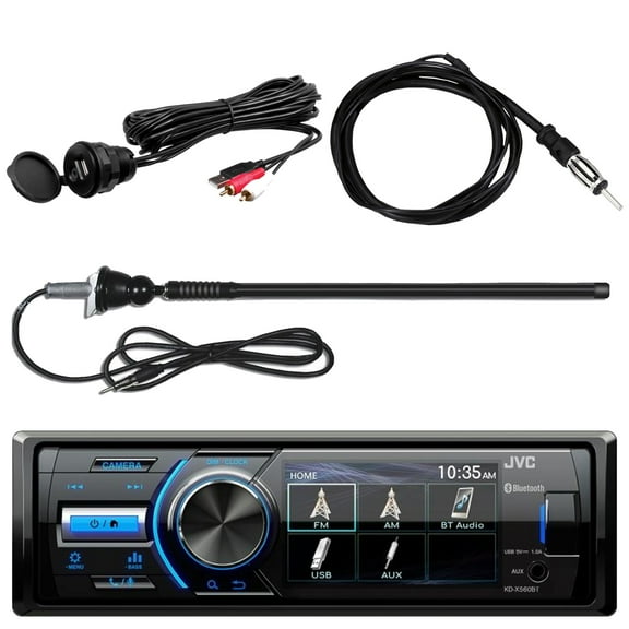 Marine/MotorSports Waterproof Digital Media USB AUX Bluetooth Stereo Receiver, Enrock Black Long Range AM/FM Radio Antenna, 40" Wired Antenna, Universal Auxiliary Interface Mount