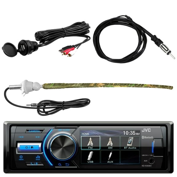 Marine/MotorSports Waterproof Digital Media USB AUX Bluetooth Stereo Receiver, Enrock Camouflage AM/FM Radio Antenna, 40" Wired Antenna, Universal Auxiliary Interface Mount
