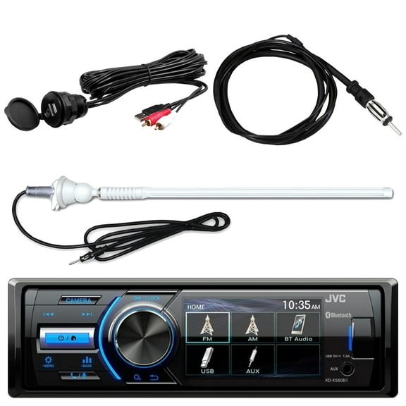Marine/MotorSports Waterproof Digital Media USB AUX Bluetooth Stereo Receiver, Enrock White Long Range AM/FM Radio Antenna, 40" Wired Antenna, Universal Auxiliary Interface Mount