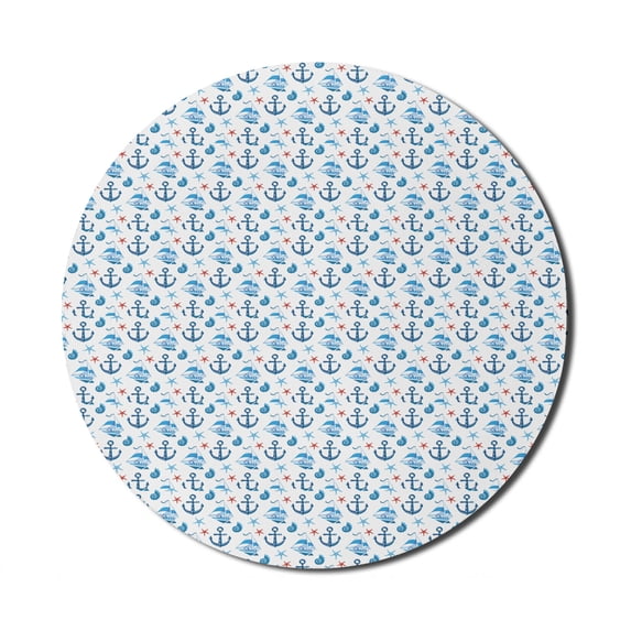 Marine Mouse Pad for Computers, Sea Travel Elements Anchor Starfish Sailboat Seashell Nautical Marine Lifestyle, Round Non-Slip Thick Rubber Modern Gaming Mousepad, 8" Round, Sky Blue, by Ambesonne