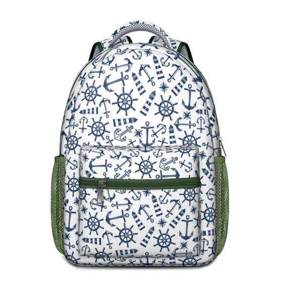 Marine Nautical Anchor Boat Lunch Bag with Sea Seaside Coastal Waves Ocean Lighthouse Anchors Map Tropical Summer Compass Coral Fishing Travel Sailor Mariner
