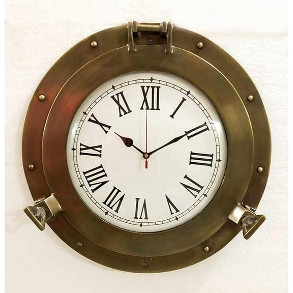 Marine Nautical Store Vintage Navigation Marine Brass Ship Porthole Clock 15'' Ship Window Wall Clock (15 Inches (Diameter))