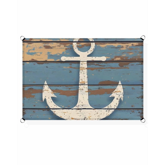Marine Nautical Sun Shade Sail 6.5'X10' Vintage Anchor Navy Blue Wooden Board UV Block Outdoor Sail Shades Breathable Waterproof Rectangular Sunshade for Patio Garden Pool Pergola Porch
