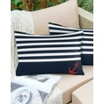 thumbnail image 1 of Marine Nautical Theme Red Anchor Outdoor Pillow Covers Set of 2,Decorative Waterproof Throw Pillow Case,Dark Navy Blue and White Stripes Cotton Linen Soft Cozy Cushion Pillowcases, 1 of 7