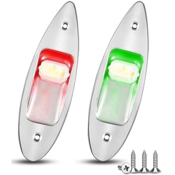 Marine Navigation Light 12V SS Waterproof LED Flush Mount Red and Green, Shark Eye Bow Signal Vertical Mount Sidelight for Fishing Small Boat Pontoon Sailing$$Watercraft