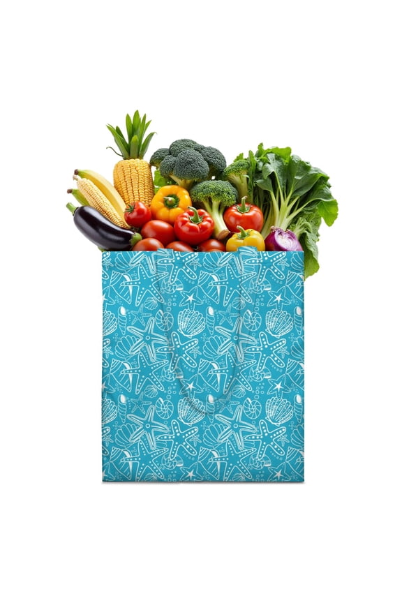 Marine Ocean Canvas Tote Bag with Coral, Seahorse, and Mermaid Print, Durable Eco-Friendly Reusable Shopping Tote, Lightweight Foldable Handbag for Beach & Commuting