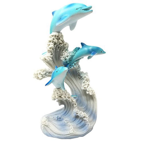 Marine Ocean Intelligent Fishes Dolphin Family Riding Waves Figurine Collectible Sculpture