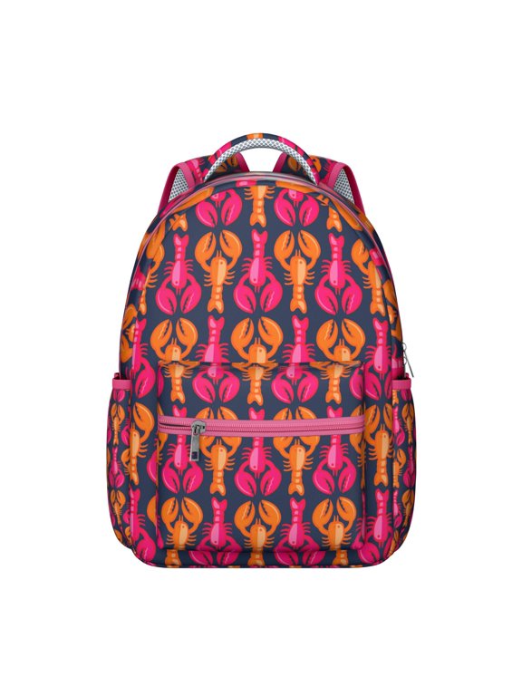 Marine Ocean Life Student Backpack Waterproof Durable Composite Oxford Cloth with Lobster, Seafood, and Nautical Blue Print, Adjustable Straps, Large Capacity for School and Outdoor Activities