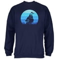 thumbnail image 1 of Marine Ocean Sail Boat Octopus Kraken Retro Sun Blue Mens Sweatshirt Navy 4X-LG, 1 of 1