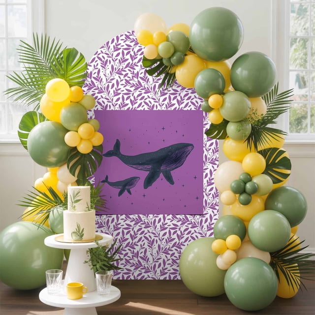 Ocean View Textured Marine Ocean Whale Star on Purple Arch Backdrop Cover Stretchy Spandex ...
