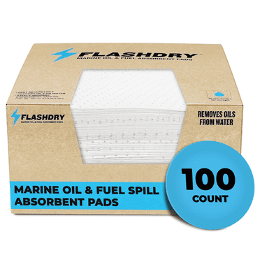 FlashDry Oil Absorbent Pads – 100-Pack, 17.5" x 13.5" – Polypropylene Sheets for Oil Spill Management in Garages, Driveways, and Automotive Settings - White