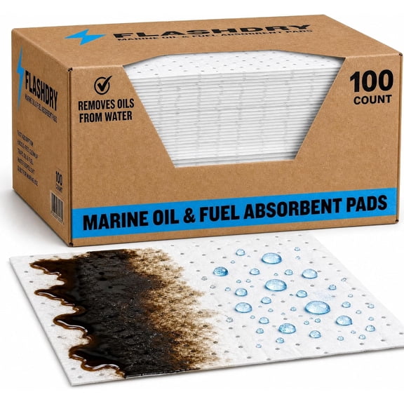 FlashDry Oil Absorbent Pads – 100-Pack, 17.5" x 13.5" – Polypropylene Sheets for Oil Spill Management in Garages, Driveways, and Automotive Settings - White