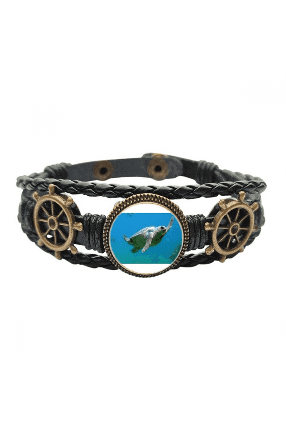 Marine Organism Turtle Ocean Animal Leather Braided Ocean Bracelet Wristband