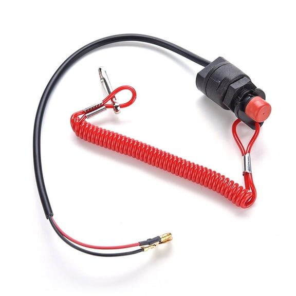 Marine Outboard Engine Kill Switch, Emergency Stop Button with Safety Lanyard, Universal Safety Connector for Boat Motor