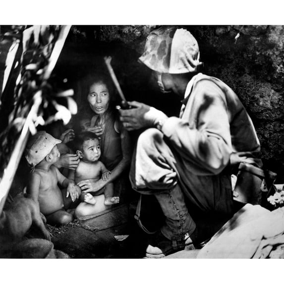 Marine Patrol On Saipan Found A Japanese Family Sheltering In A Hillside Cave History (24 x 18)