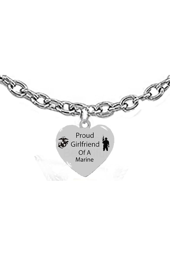 Marine, Proud Girlfriend Of A Marine, On A Adjustable Silvertone Cable Chain Necklace, What A Great Gift For Yourself, Or A Friend. Hypoallergenic-Safe, No Nickel, Lead Or Cadmium In The Metal.2024