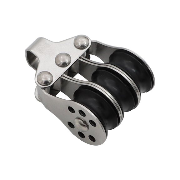 Marine Pulley Block for Boat Rope Guidance, Triple Sheave Stainless Steel Rigging Hardware with Attachment Eye