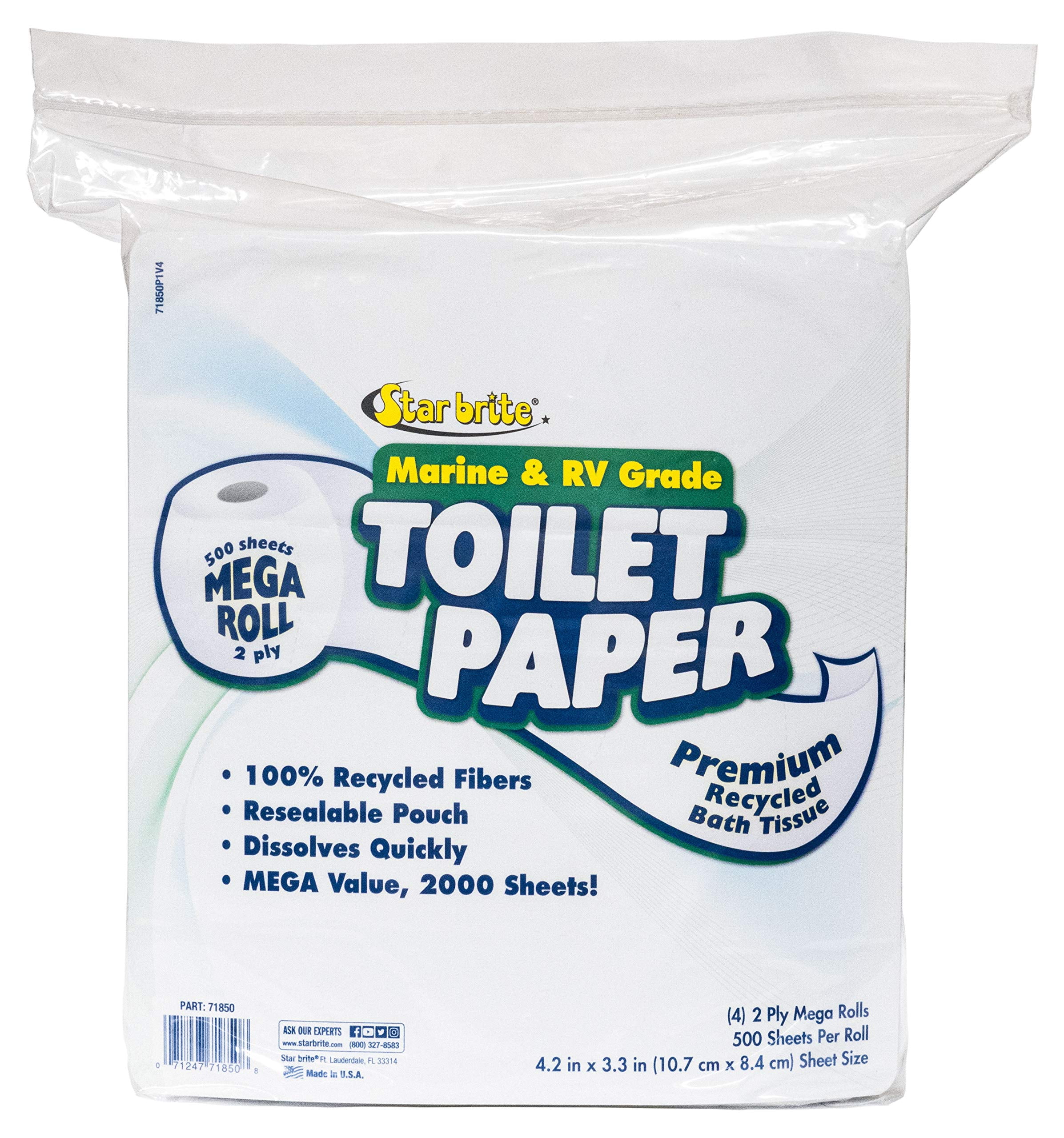 Marine & RV Toilet Tissue, Fast Dissolving 2Ply Mega Rolls 500