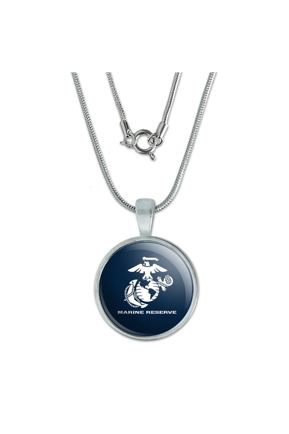 Marine Reserve MARFORRES USMC Blue White Logo Officially Licensed 0.75" Pendant with Sterling Silver Plated Chain