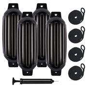 Marine and Rv Direct 4 Boat Fenders 6.5” X 23” Vinyl Ribbed Bumper Dock Shield Protection Includes 7 foot long 3/8s Braided Fender Lines & Pump to Inflate