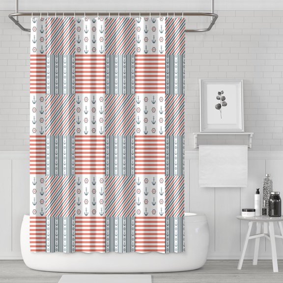 Marine Sailboat and Anchor Shower Curtain 72x72 Inch Waterproof Polyester Fabric Bathroom Curtain with Hooks, Classic Nautical Design