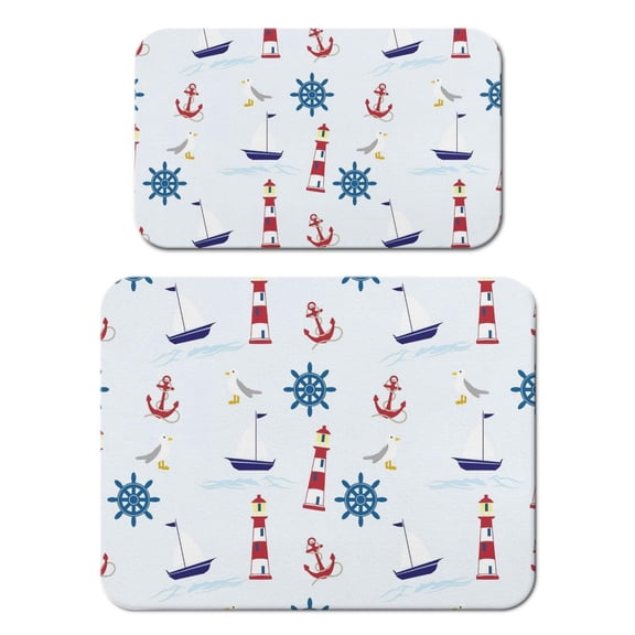 Marine Sailor Style Coffee Bar Mat – Nautical Helm Anchor Mast Design, Absorbent and Stain-Hiding Drying Mat for Under Coffee Machine