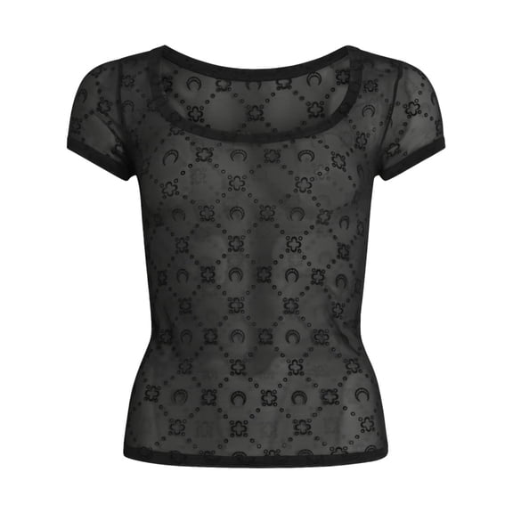Marine Serre Sheer Black Mesh Flock Short-Sleeve Top (Women's)