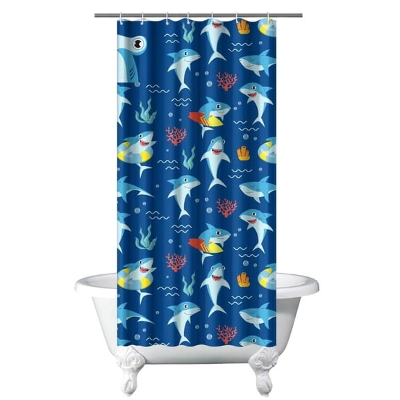 Marine Shark Shower Curtain - Tropical Ocean Theme Fabric, Water-Resistant Reusable Bathroom Liner with Hooks,36x72in