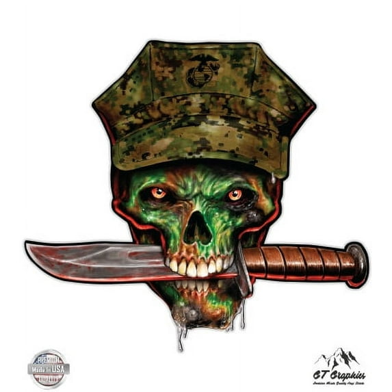 Marine Skull - 8" Vinyl Sticker - For Car Laptop I-Pad - Waterproof Decal