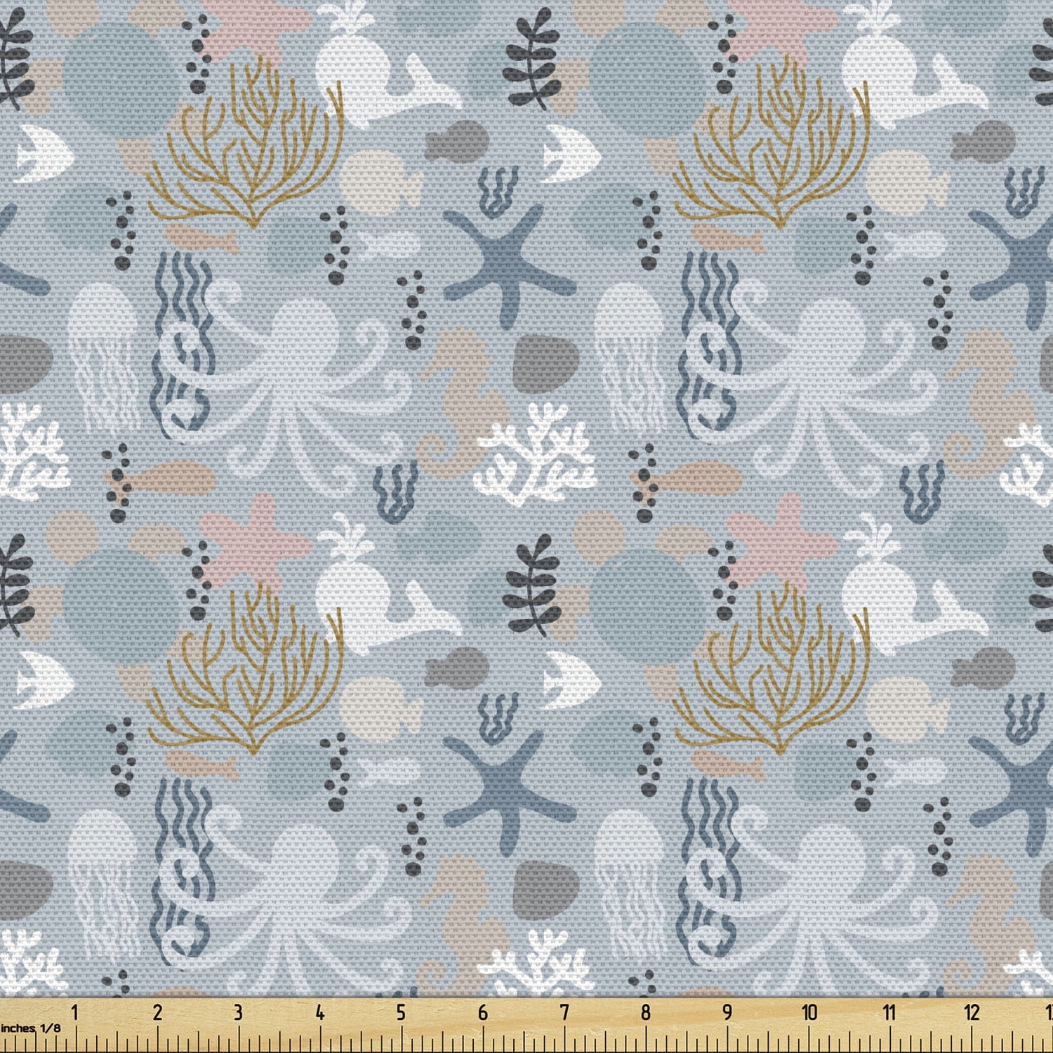 Ambesonne Marine Fabric by the Yard Upholstery, Living Creatures in ...