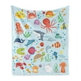 thumbnail image 1 of Marine Soft Flannel Fleece Blanket, Bunch of Sea Animals Submarine Crabs Squid Lobster Octobus Seaweed Starfish Stingray, Cozy Plush for Indoor and Outdoor Use, 60" x 80", Multicolor, by Ambesonne, 1 of 5