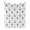 thumbnail image 1 of Marine Soft Flannel Fleece Throw Blanket, Anchors and Skulls Crossed Bones Dots Pirate Horror Fear Seaman Illustration Art, Cozy Plush for Indoor and Outdoor Use, 70" x 90", Navy Blue, by Ambesonne, 1 of 5