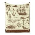 thumbnail image 1 of Marine Soft Flannel Fleece Throw Blanket, Oceanic Theme Retro Style Drawing Effect Framed Nautical Group Captains Theme, Cozy Plush for Indoor and Outdoor Use, 50" x 60", Brown Cream, by Ambesonne, 1 of 6
