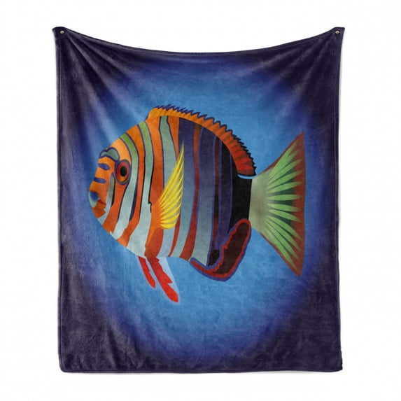Marine Soft Flannel Fleece Throw Blanket, Tropical Exotic Ocean Sea Fish with Colorful Fins and Underwater Nautical Image, Cozy Plush for Indoor and Outdoor Use, 50" x 70", Multicolor, by Ambesonne