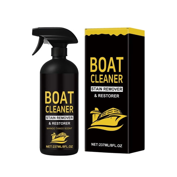 Marine Stain Remover Spray 8oz, Boat Hull Cleaner for Fiberglass, Removes Oil, Rust, Salt & Grime, Safe on Paint & Metal, Includes Speed Wax for Protection & Shine