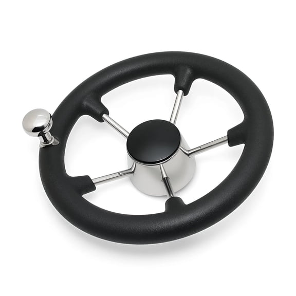 Marine Stainless Steel Steering Wheel 11 Inch With Knob Grip Boat Accessories Fit For Yacht Boat With Black Foam