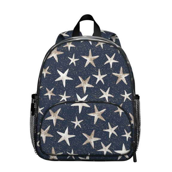 Marine Starfish Student Backpack – Beach Seashells Seahorse Fish Creatures Ocean Anchor Mermaid Sea Coral Tropical Seaside Nautical Summer Sand Vintage Design