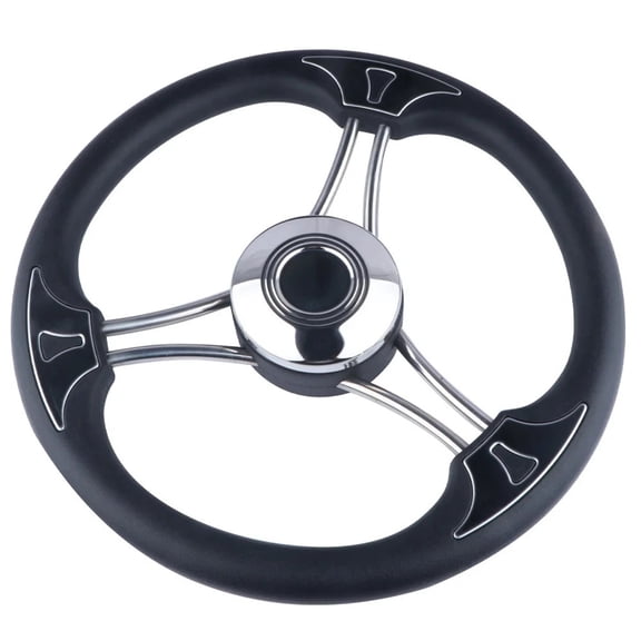 Marine Steering Wheel - 3 Spoke Stainless Steel Boat Accessory with Comfortable Black Foam Grip
