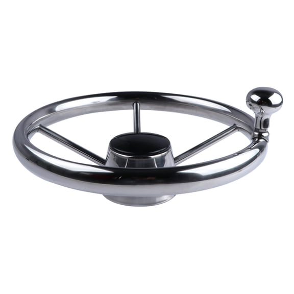Marine Steering Wheel with Spinner Knob, Stainless Steel 11 Inch Helm Control for Fishing Boats, Yachts, Polished Replacement Hardware