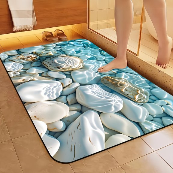 Marine Stone Texture Flannel Bath Mat Non Slip Washable Rug Home Decor