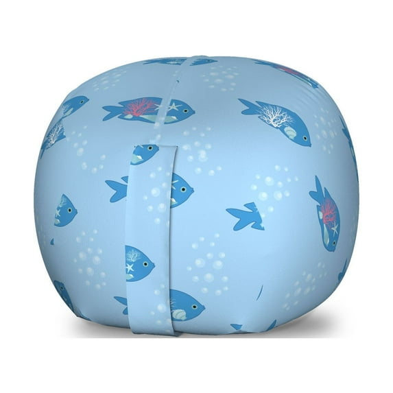Marine Storage Toy Bag Chair, Ocean Theme Nautical Elements Inside Fishes Seashells and Starfishes, Stuffed Animal Organizer Washable Bag, Large Size, Pale Blue and Sea Blue, by Ambesonne