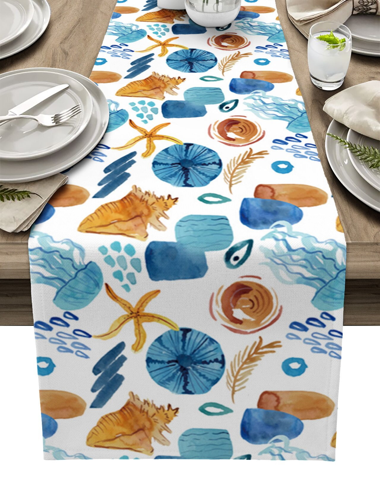 Marine Stripes Ocean Shells StarLighthouse Anchor Table Runner Home ...